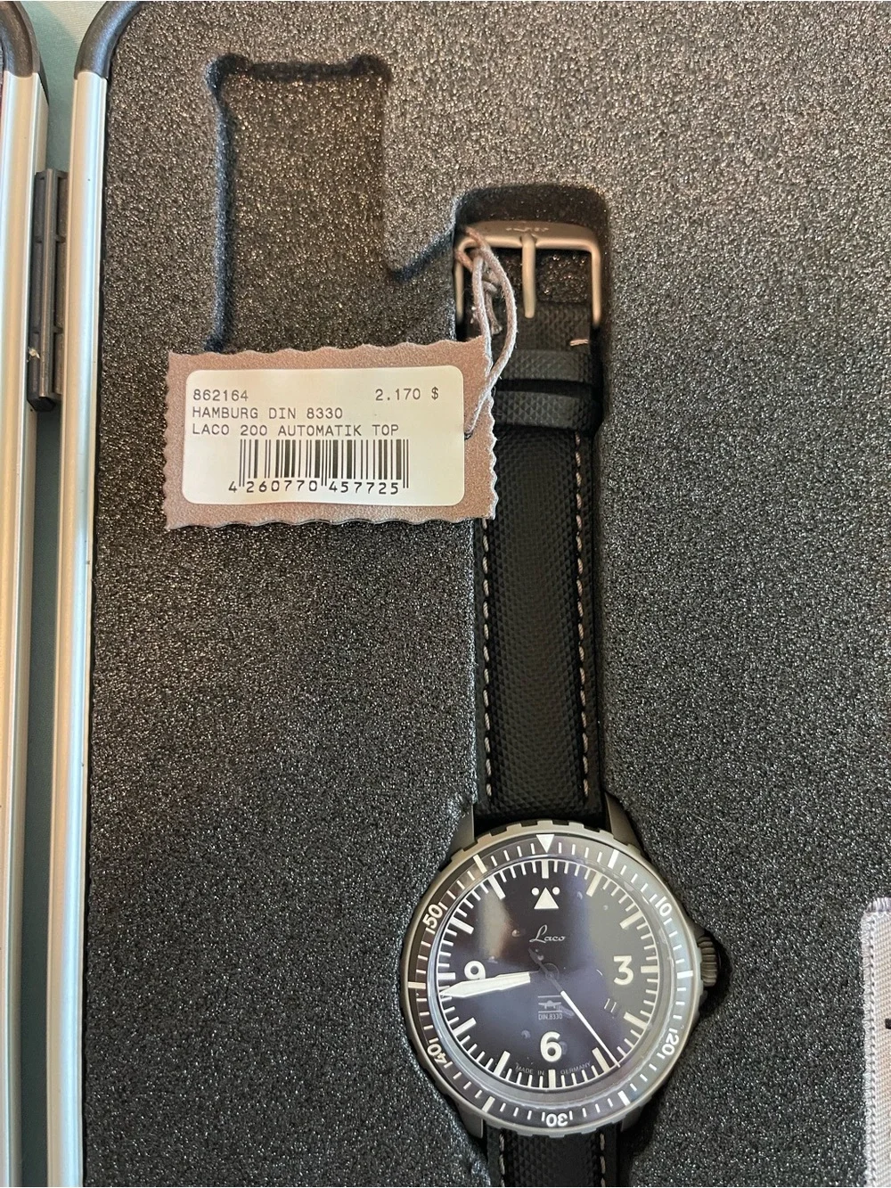 Laco Hamburg Din 8330 Limited Edition Pilot Watch, gray stainless steel case